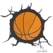 Basketball breaking through cracked black wall machine embroidery design with orange basketball