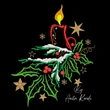 Christmas candle and holly machine embroidery design with berries and stars