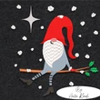 Christmas gnome sitting on a branch in falling snow embroidery design