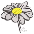 White daisy flower machine embroidery design with yellow center and dark outlines