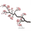 Cherry blossom branch machine embroidery design featuring delicate pink sakura flowers and buds on graceful dark curved branches