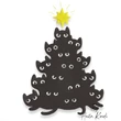 Funny cat Christmas tree embroidery design with stacked cats