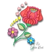 Kalocsa floral bouquet machine embroidery design featuring colorful Hungarian folk flowers, pink hearts and green leaves