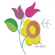 Kalocsa folk floral bouquet machine embroidery design with yellow flower, pink and purple tulips and green leaves inspired by Hungarian folk art