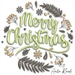 Merry Christmas floral embroidery design with leaves and berries