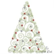 Modern spiral Christmas tree embroidery design with red and silver ornaments