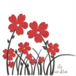 Red wildflower meadow machine embroidery design with bright red flowers and dark stems