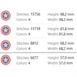 Red white and blue superhero shield embroidery pattern with central star for costumes jackets and backpacks
