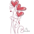 Whimsical pink heart flowers machine embroidery design with three romantic blossoms and decorative swirls
