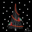 Winter bullfinch birds and red berry tree machine embroidery design