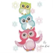 Cute owl trio embroidery design with three stacked colorful owls and decorative flowers machine embroidery file
