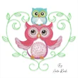 Owl family heart frame embroidery design featuring mother and baby owl machine embroidery file