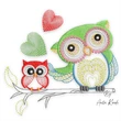 Owl family embroidery design featuring mother and baby owl machine embroidery file