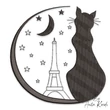 cat embroidery design with moon and eiffel tower