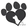 Dog silhouette inside heart paw print embroidery design