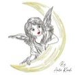 Angel on crescent moon machine embroidery design