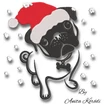 Cute pug embroidery design with Santa hat and snowflakes