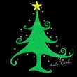 Whimsical green Christmas tree embroidery design with yellow star and sparkling accents