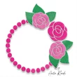 Floral monogram frame embroidery design featuring pink roses and decorative bead wreath for personalized embroidery projects