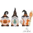 Halloween witch gnomes embroidery design with pumpkin potion and broom