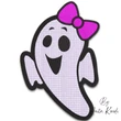 Cute girl ghost applique embroidery design with bow