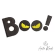 Boo Halloween machine embroidery design with spooky yellow eyes