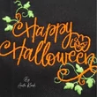 Happy Halloween lettering embroidery design with a jack o lantern pumpkin