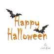 Happy Halloween bats embroidery design with orange lettering