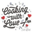 Cooking with Love embroidery design with hearts and kitchen utensils
