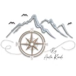 Mountain compass embroidery design with mountain peaks