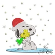 Christmas dog embroidery design with winter bird