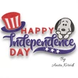 Happy Independence Day embroidery design with patriotic Uncle Sam hat and festive USA themed lettering.