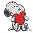 Snoopy hugging red heart machine embroidery design featuring a sitting Snoopy holding a bright red heart