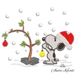 Christmas dog decorating tree in snow machine embroidery design