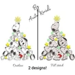 Snoopy Christmas tree fill and outline design