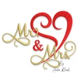 Mr & Mrs embroidery design with romantic heart for wedding and anniversary projects