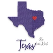 Texas state heart machine embroidery design featuring a purple filled Texas silhouette with a small red embroidered heart