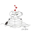 Cute couple in boat love machine embroidery design