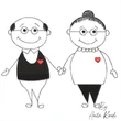 Senior couple embroidery design with smiling grandmother and grandfather holding hands and red heart accents.