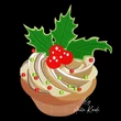 Festive cupcake with holly and berries embroidery design