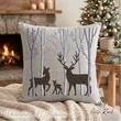 Deer family machine embroidery design in a birch forest