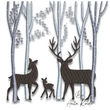 Stag doe and fawn woodland embroidery design on a decorative pillow