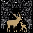Winter deer and fawn machine embroidery design with decorative branches