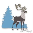 Winter reindeer machine embroidery design with snowy evergreen trees