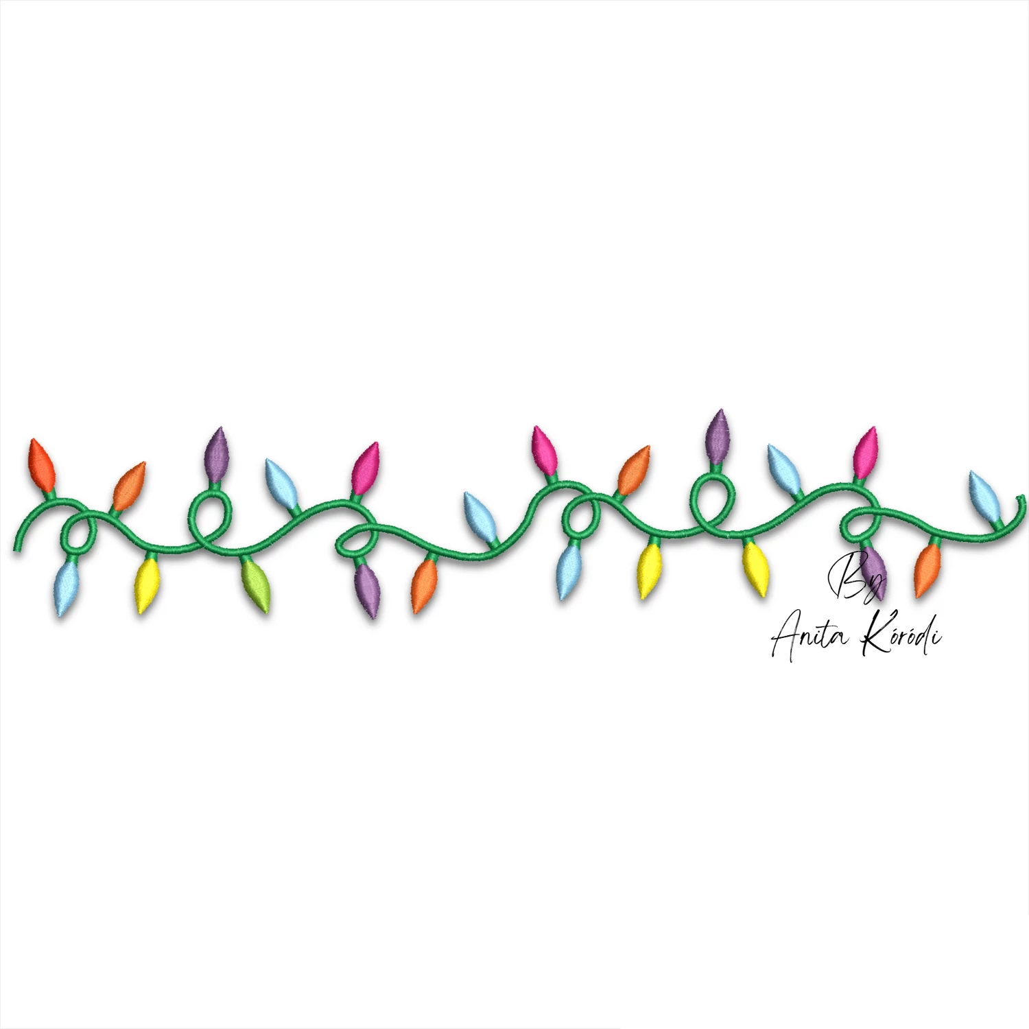 Christmas lights border embroidery design with colorful bulbs