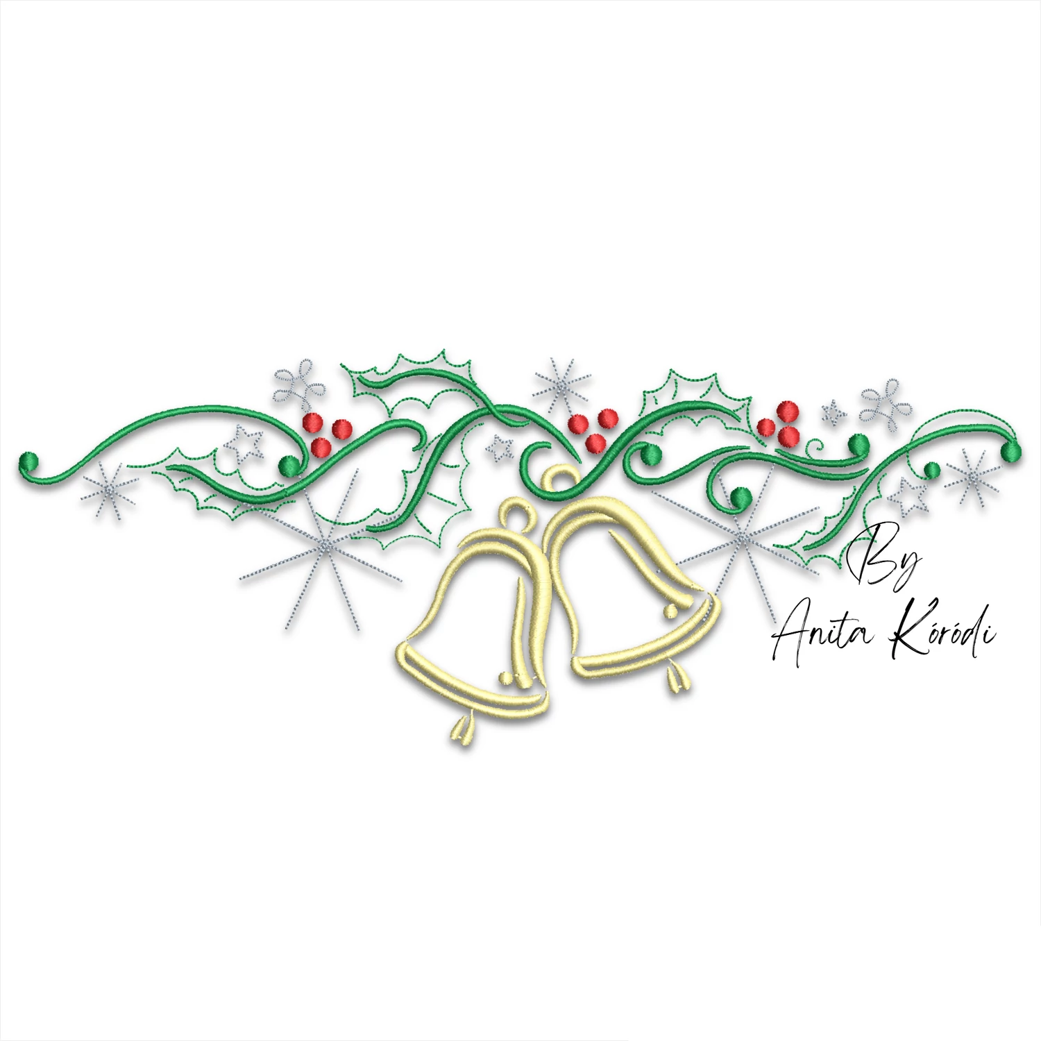 Christmas bells with holly machine embroidery design