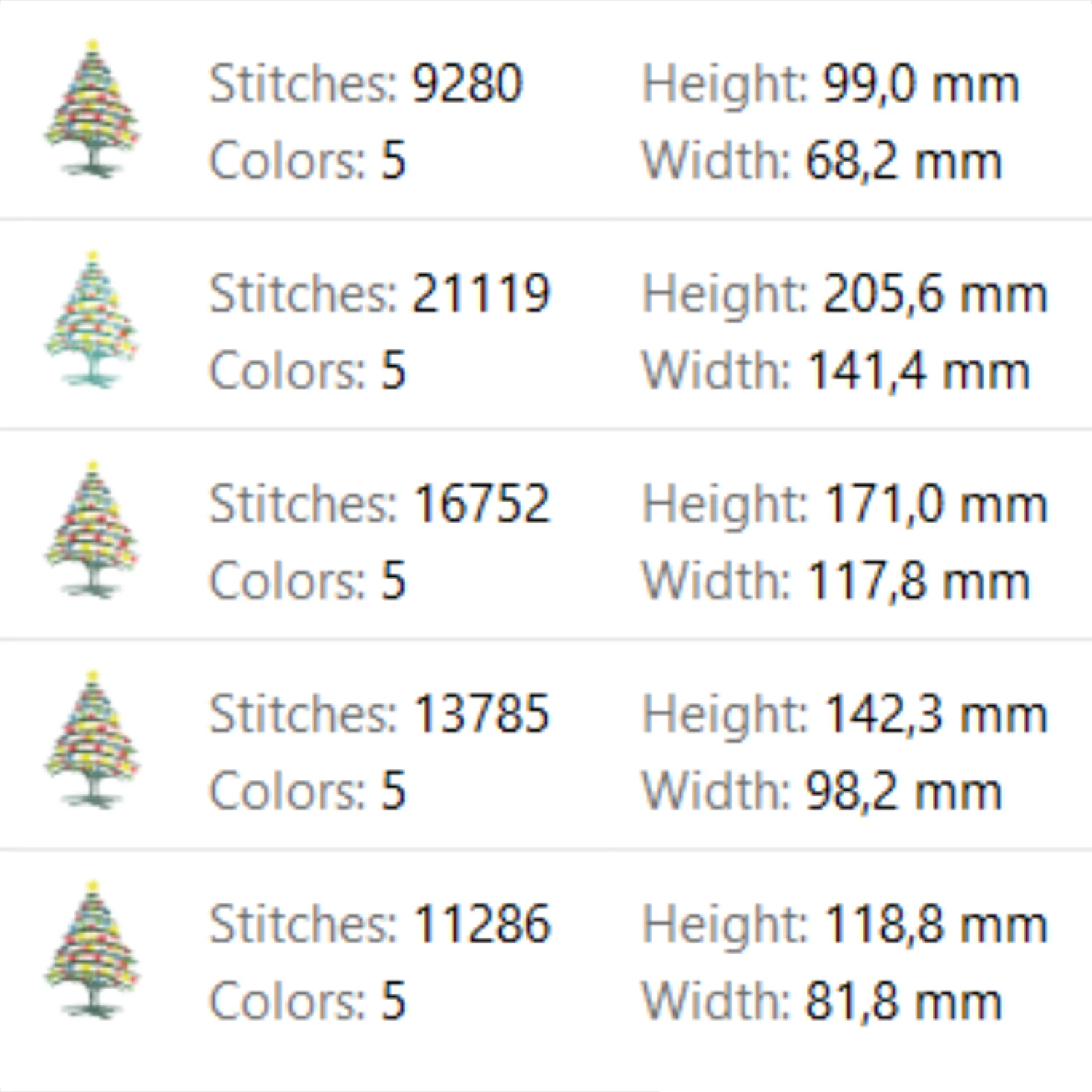 Two Christmas tree machine embroidery designs included
