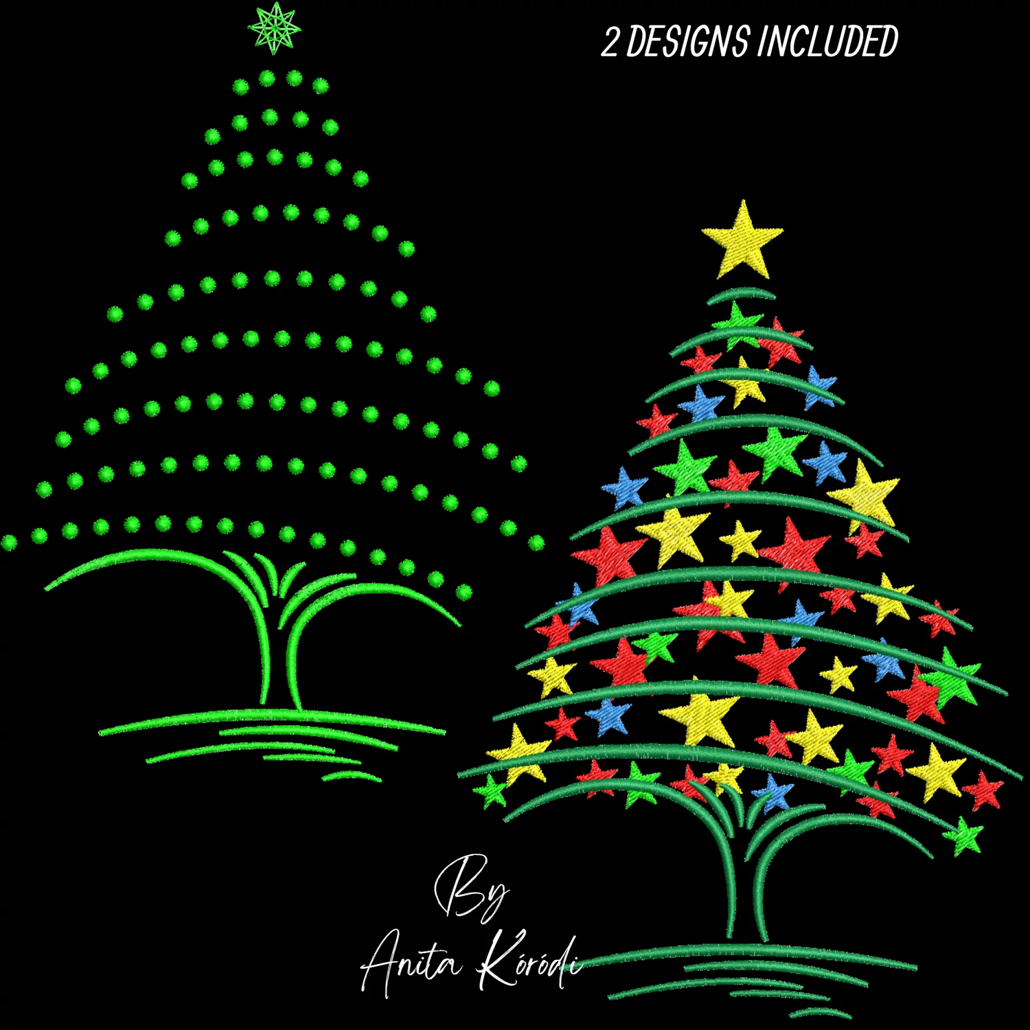 Christmas tree with colorful stars machine embroidery design