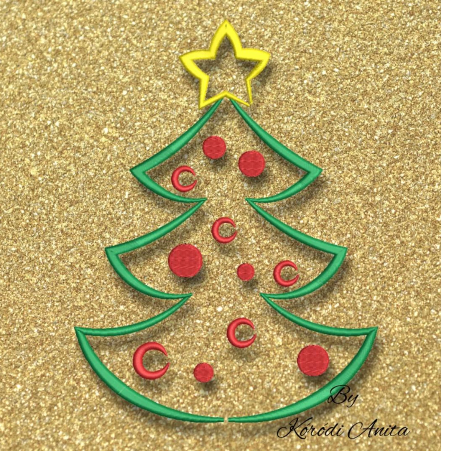 Christmas tree with ornaments and star machine embroidery design
