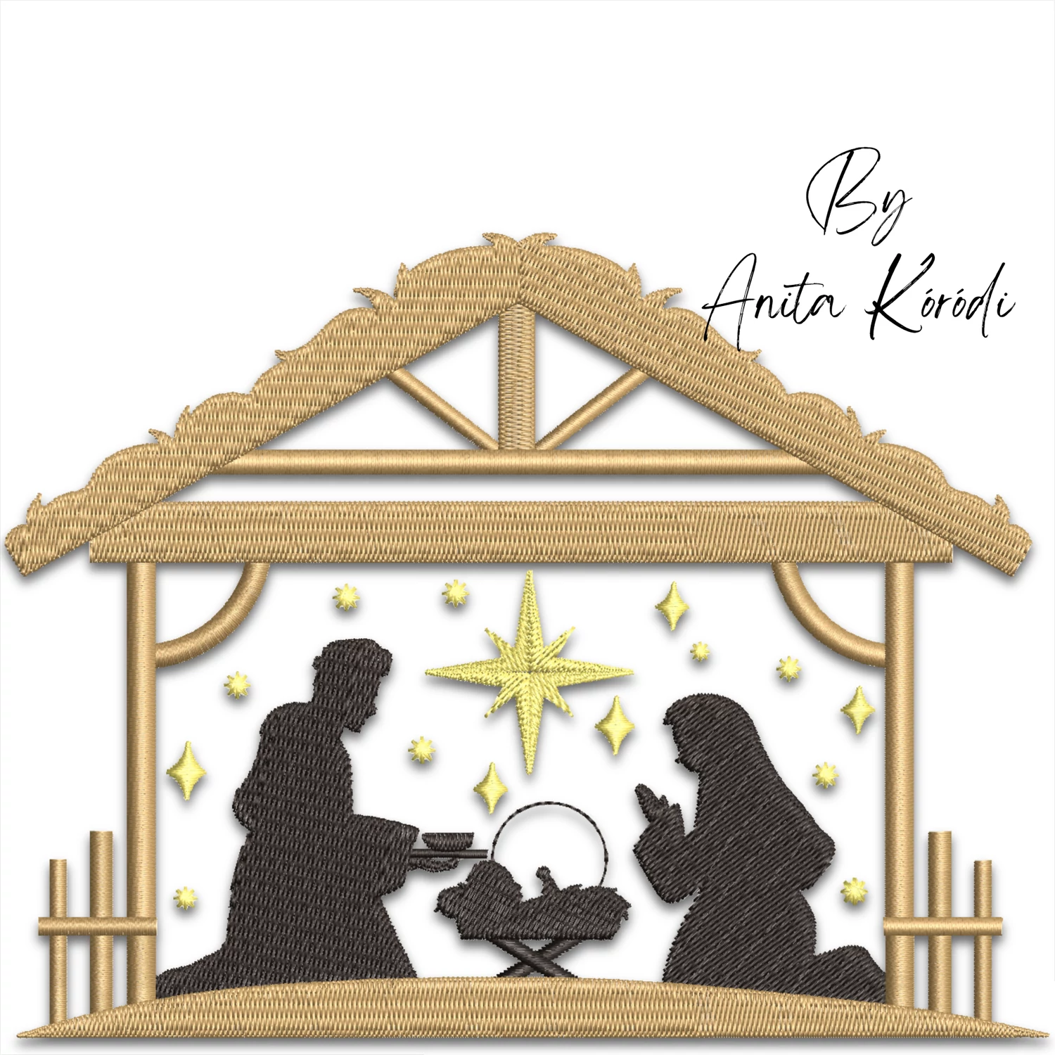 Christmas Nativity scene embroidery design with Mary Joseph and baby Jesus